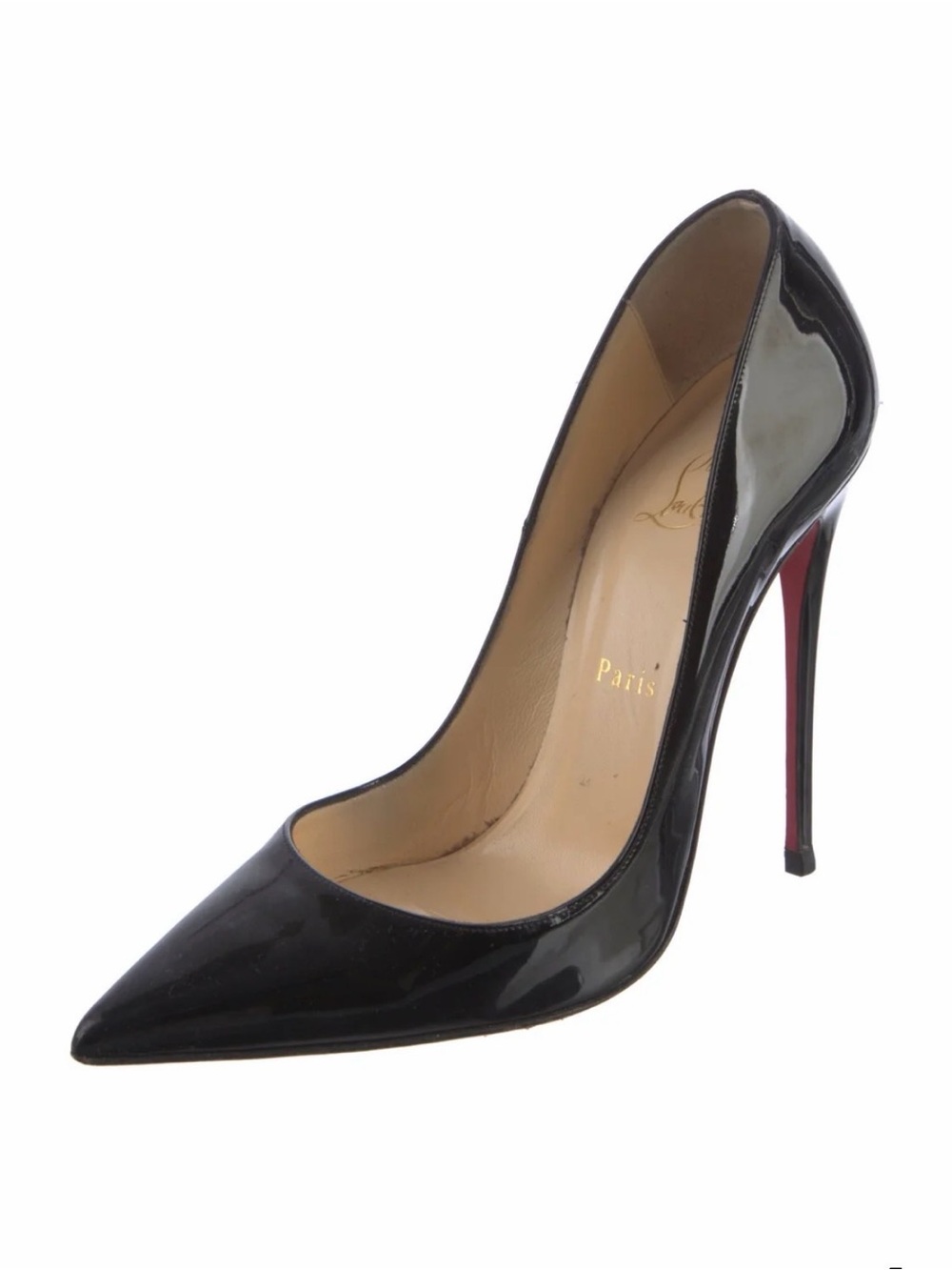 Christian Louboutin Black Patent Pointed Stiletto with Signature Red Sole